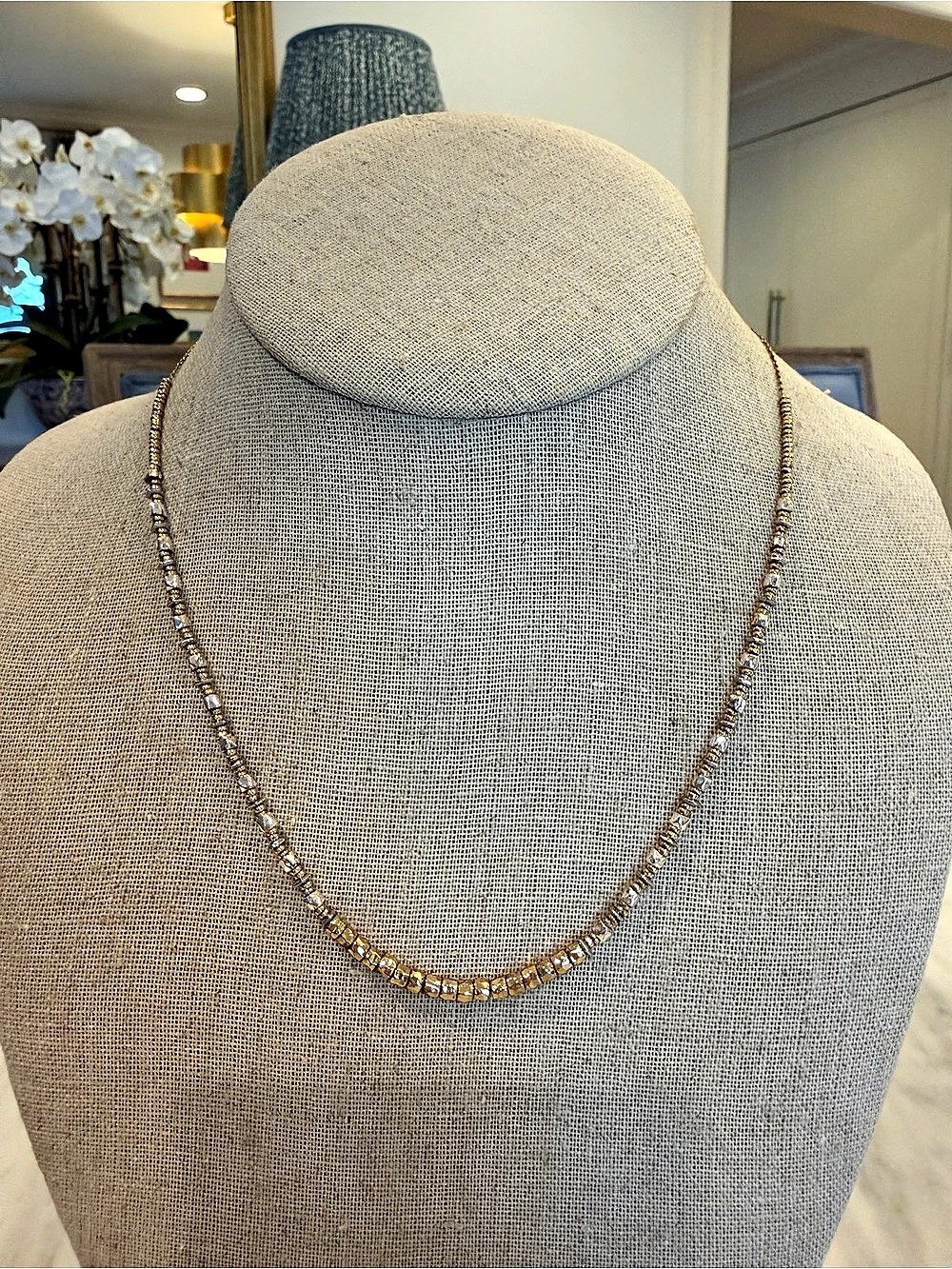 Stella & Dot Rhett Necklace Gold Crystal Adjustable Slider + Original Box